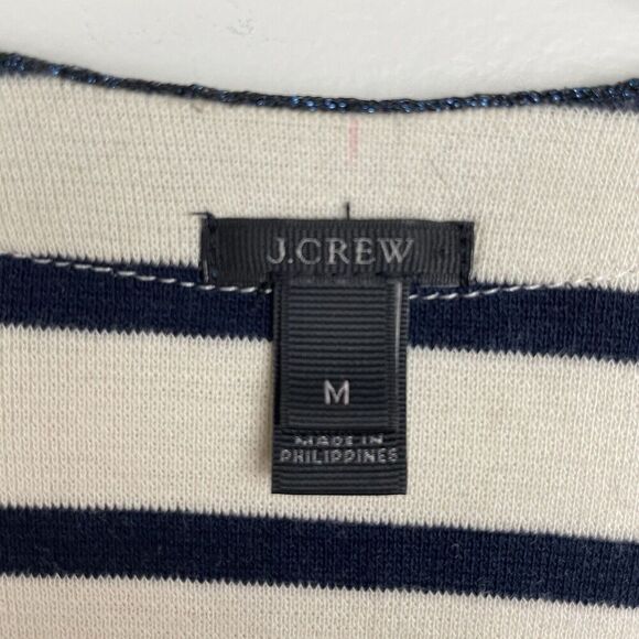 J Crew V-neck Varsity Sweater Cardigan Women's Med Navy White Stripe Nautical - Picture 3 of 12